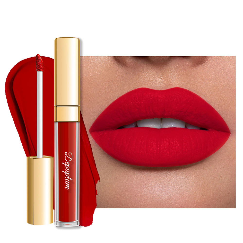 Depuplum Labial Rojo Mate DM29 Flamingo, empaque elegante para regalo y transporte diario.