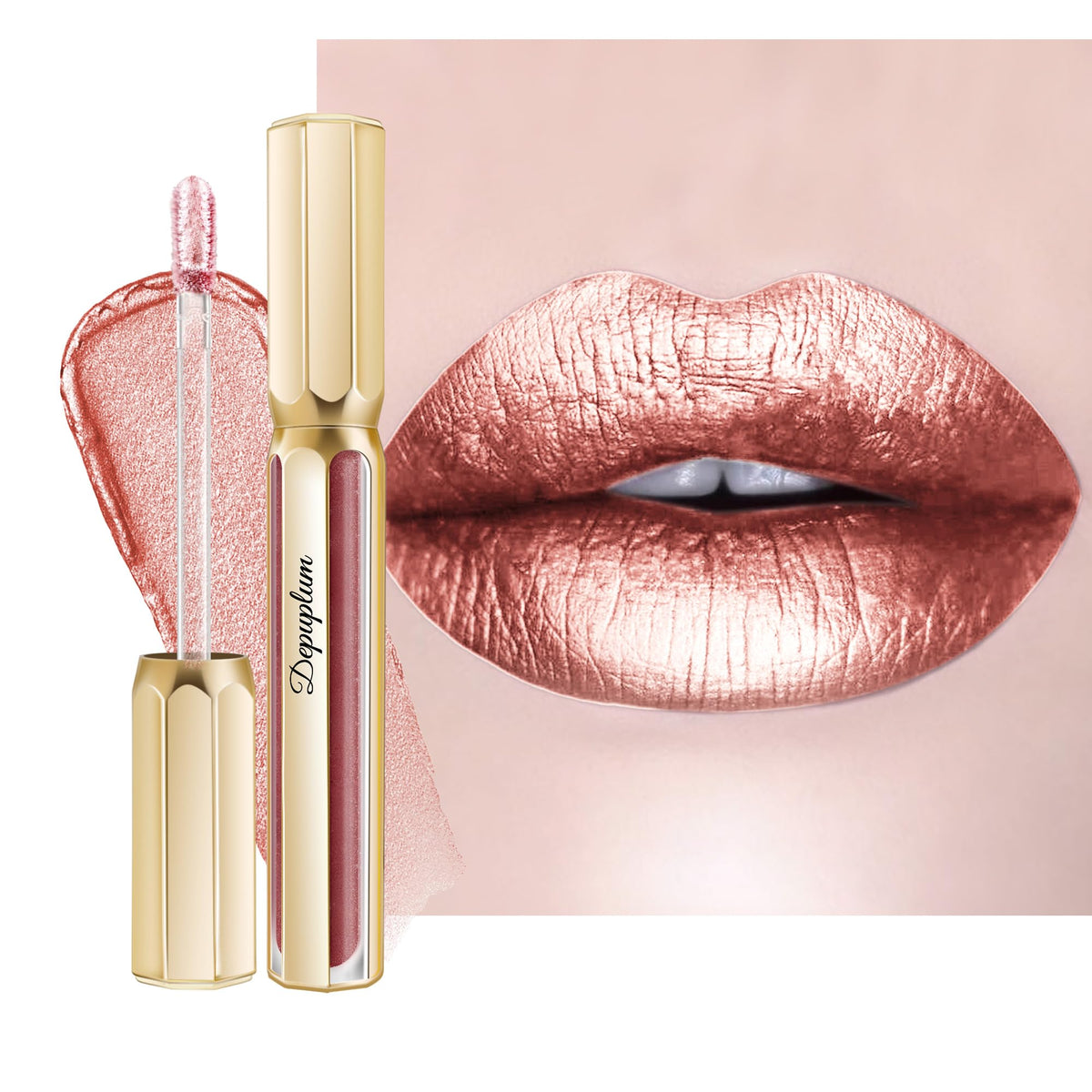 Depuplum Nude Lipstick metallic shine close-up for radiant lightweight finish
