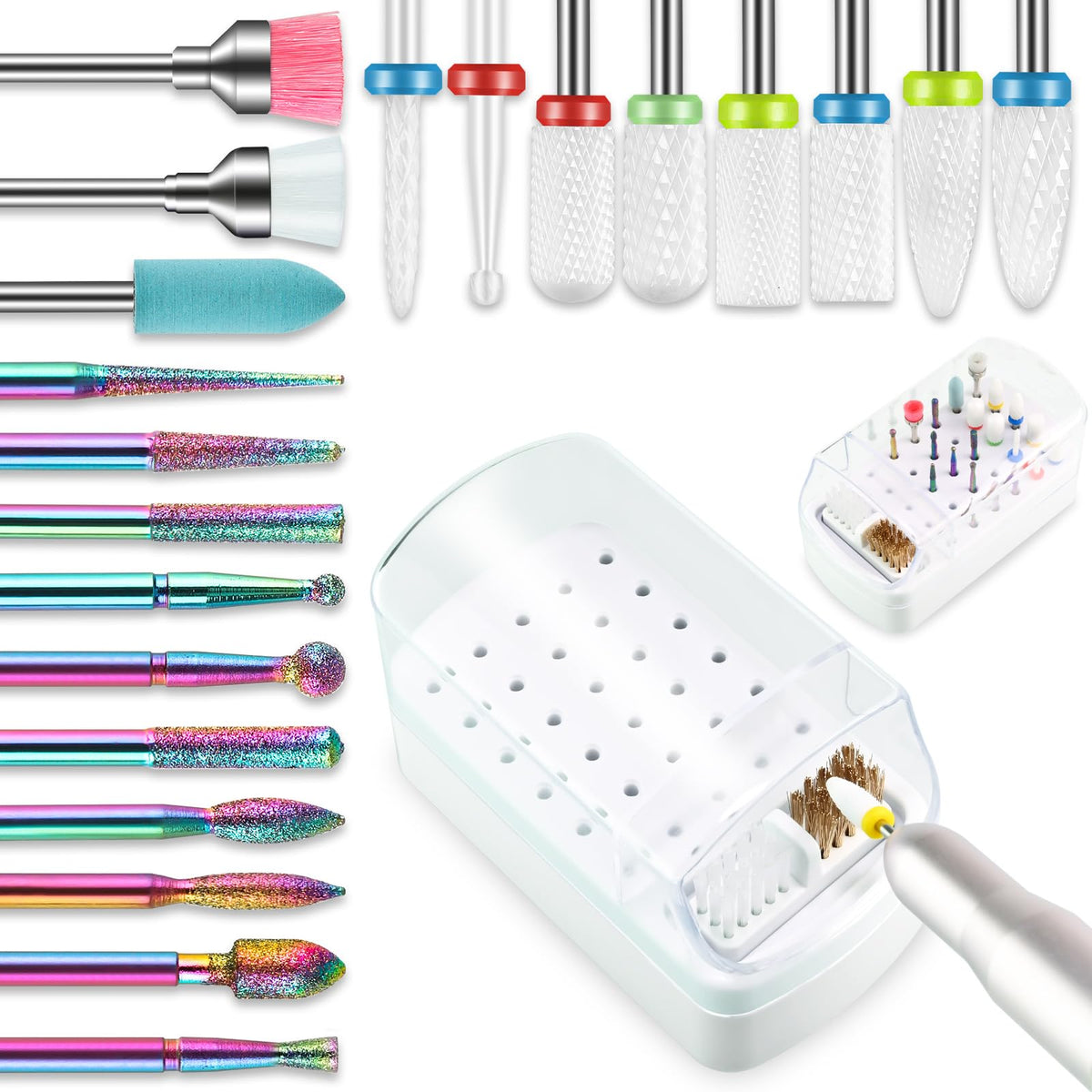 Depvko 21-piece nail drill bits set with holder case for versatile manicure use