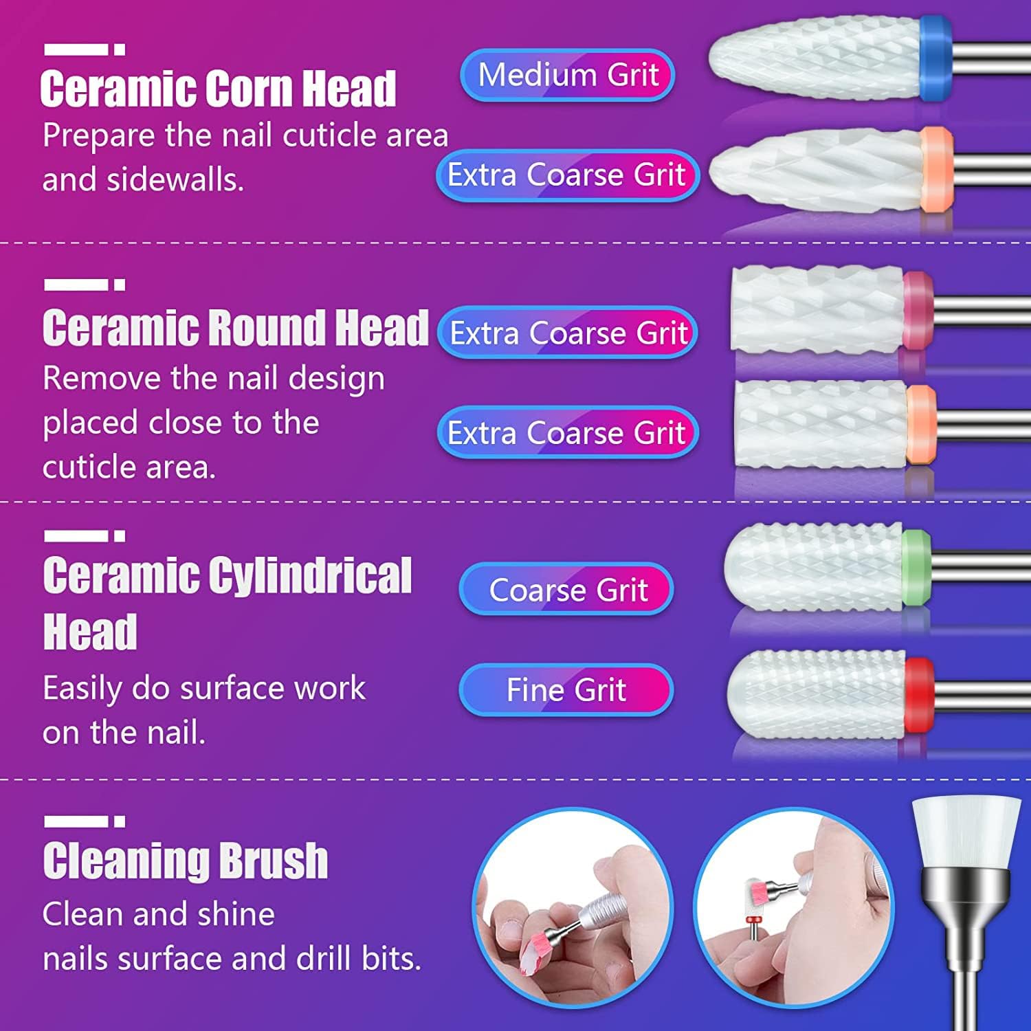 Depvko diamond bits for smoothing and shaping hard gel nails