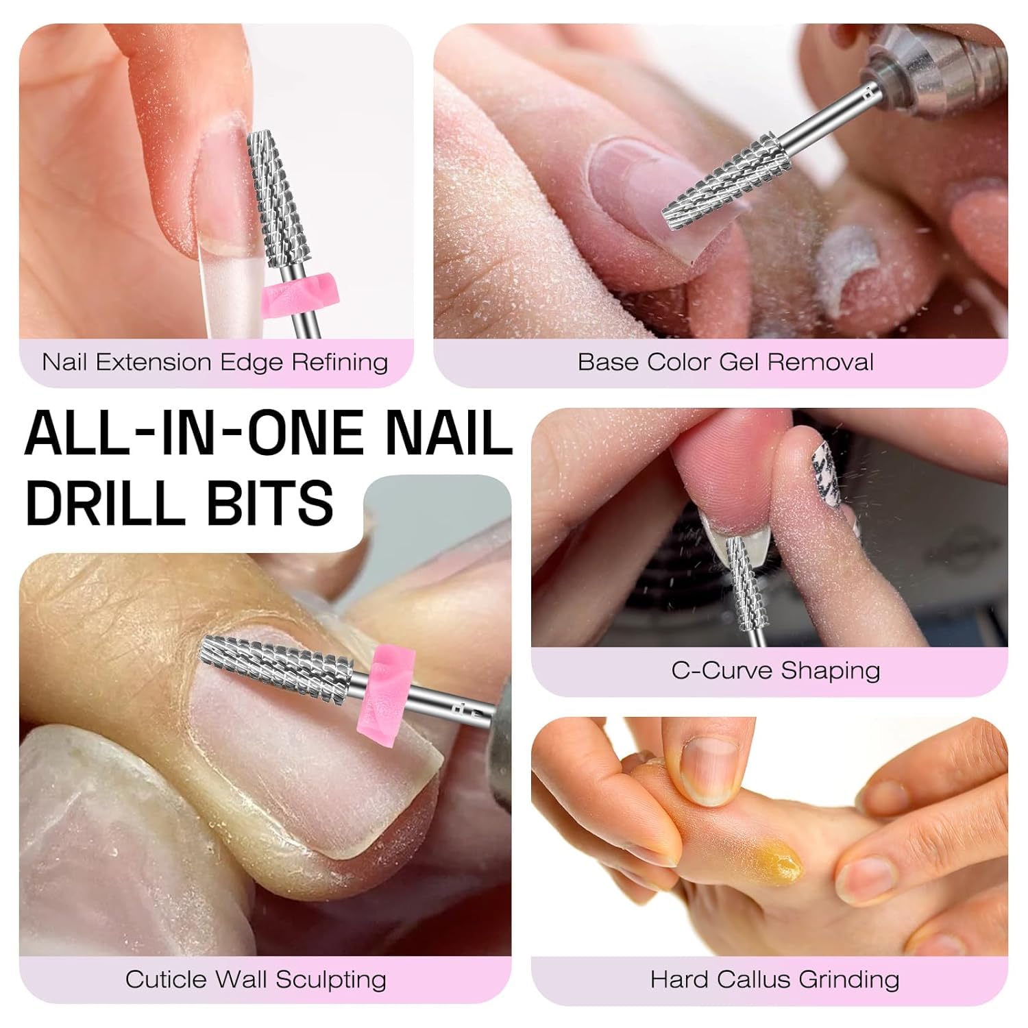 Depvko nail drill bits with rounded safety tips to prevent nicks.