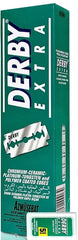 Derby Extra Double Edge Razor Blades pack on display for easy shaves.