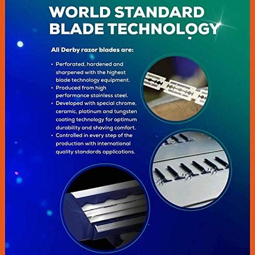 Derby Extra Double Edge Razor Blades packaging label communicates product details.