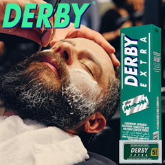 Derby Extra Double Edge Razor Blades stainless steel pack reflects durability.