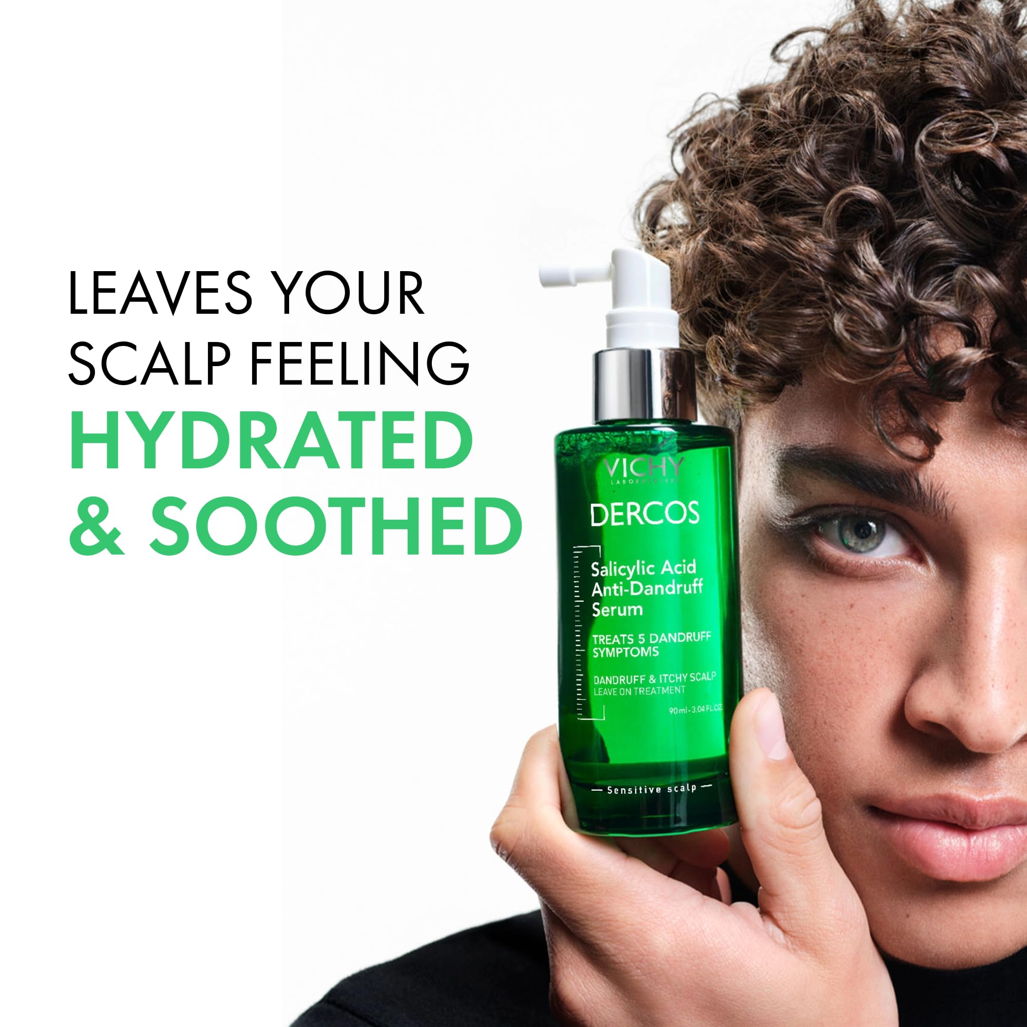 Dercos bottle side-view highlights sleek packaging