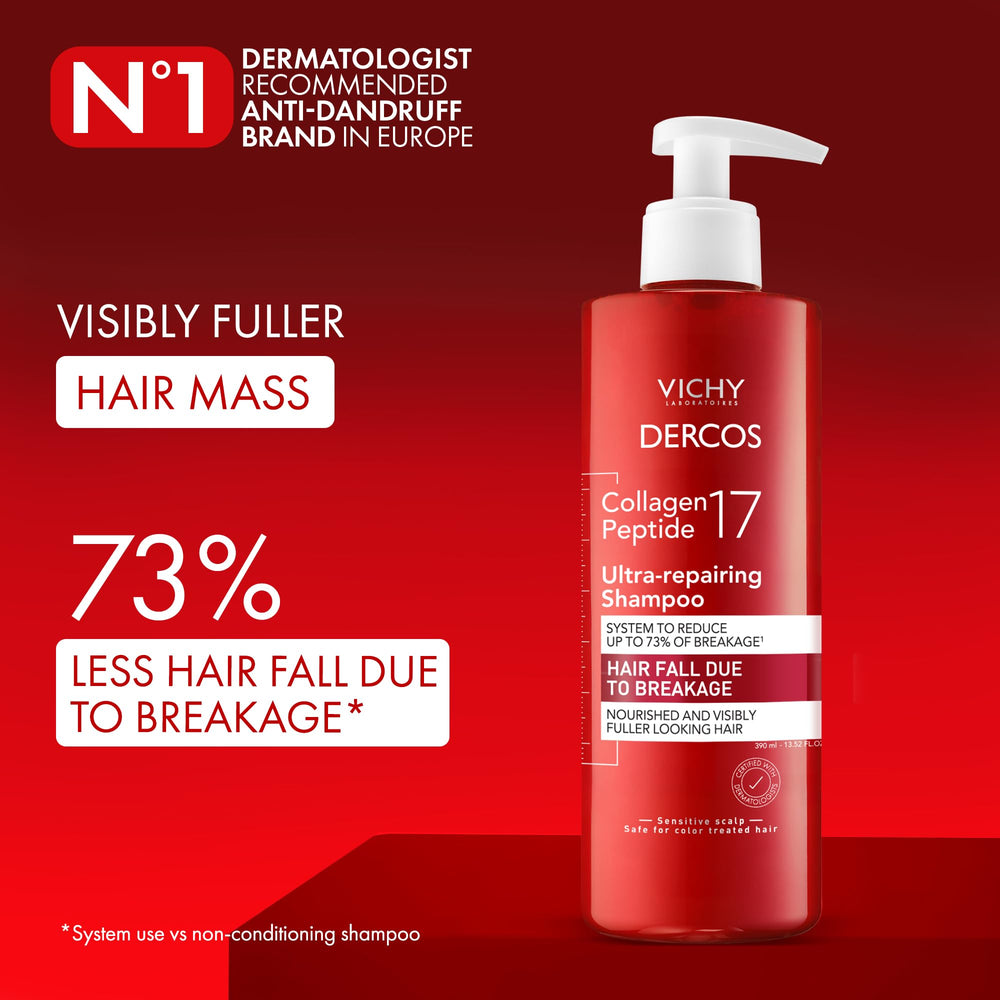 Dercos Collagen Peptide 17, etiqueta legible con beneficios para cabello.