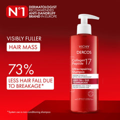 Dercos Collagen Peptide 17, etiqueta legible con beneficios para cabello.