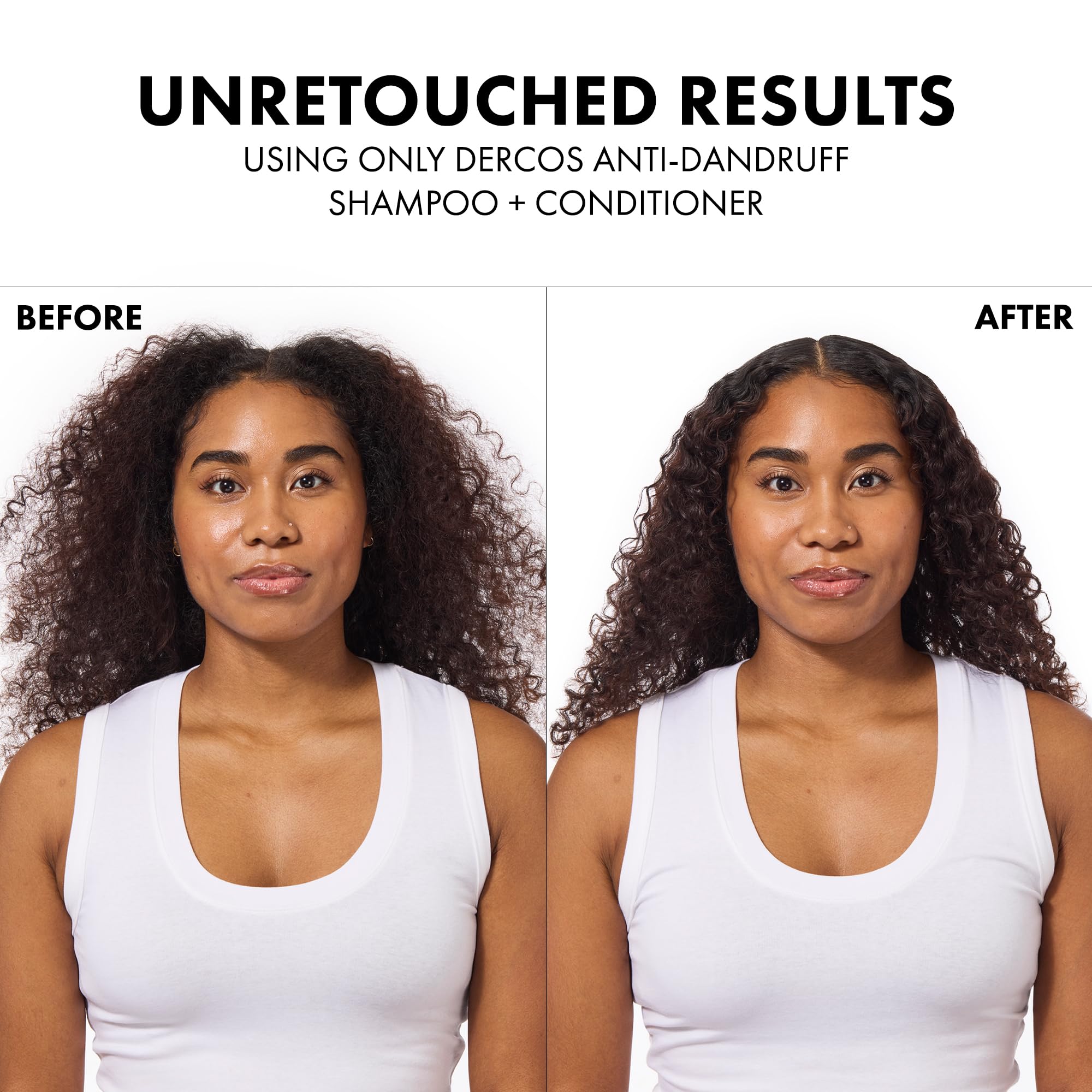 Close-up of hair showing enhanced shine after using Dercos conditioner.