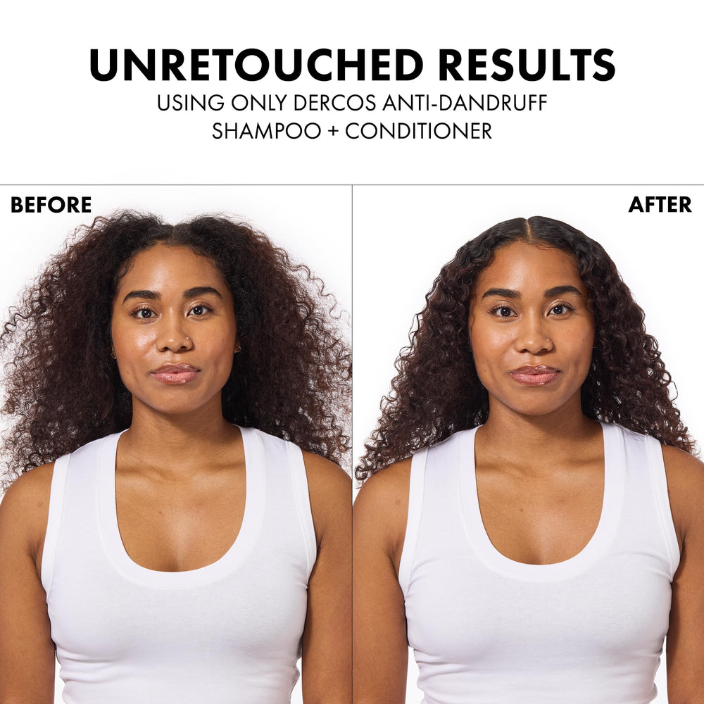 Close-up of hair showing enhanced shine after using Dercos conditioner.
