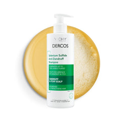 Dercos selenium sulfide anti-dandruff bottle displaying medicated formula for flaky scalps