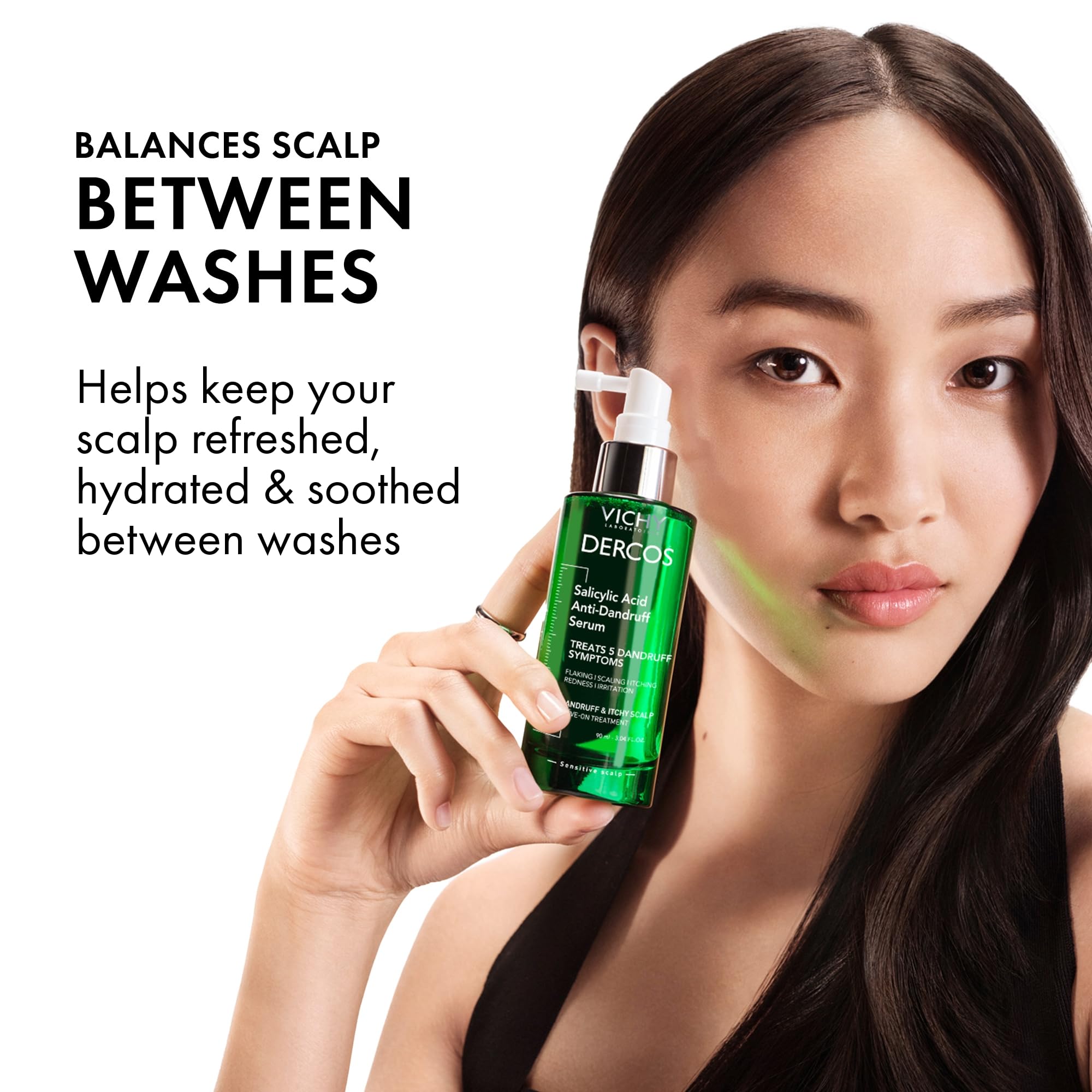 Dercos serum label closeup shows key ingredients and benefits