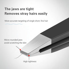 Derlaier tweezers angle head enables close plucking around delicate areas.
