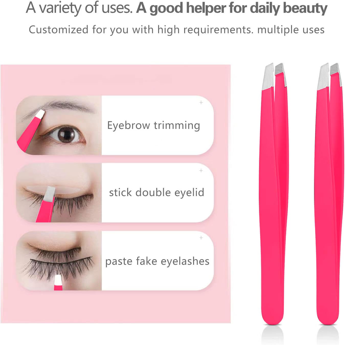 Derlaier tweezers set with inclined head for delicate hairs.