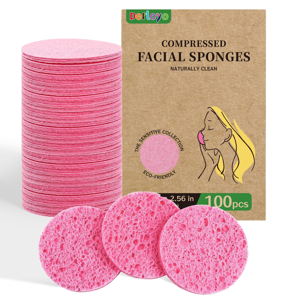 Derloyo compressed facial sponges packaged for easy travel and use