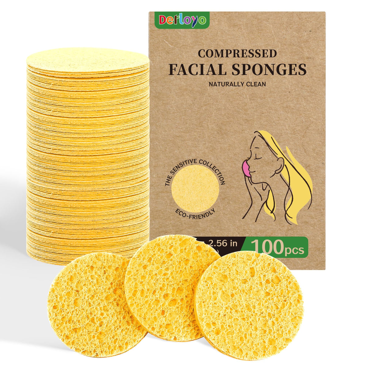 Derloyo compressed facial sponge expands in water for gentle cleansing