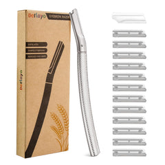 Derloyo eyebrow razor with metal handle for precise shaping and gentle exfoliation.