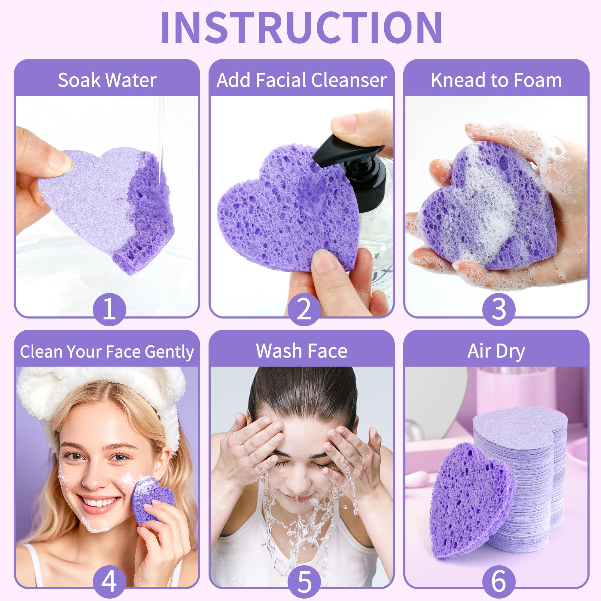 Derloyo natural cellulose sponges derived from wood pulp for gentle skin care.