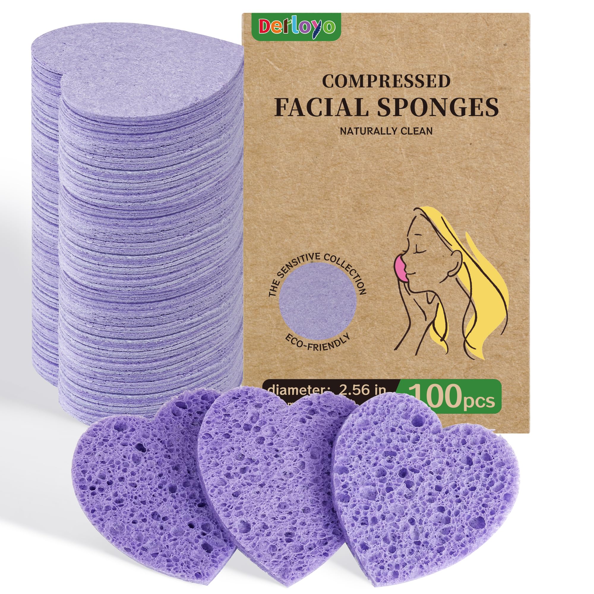 Derloyo purple heart sponges pack for gentle daily cleansing and makeup removal.
