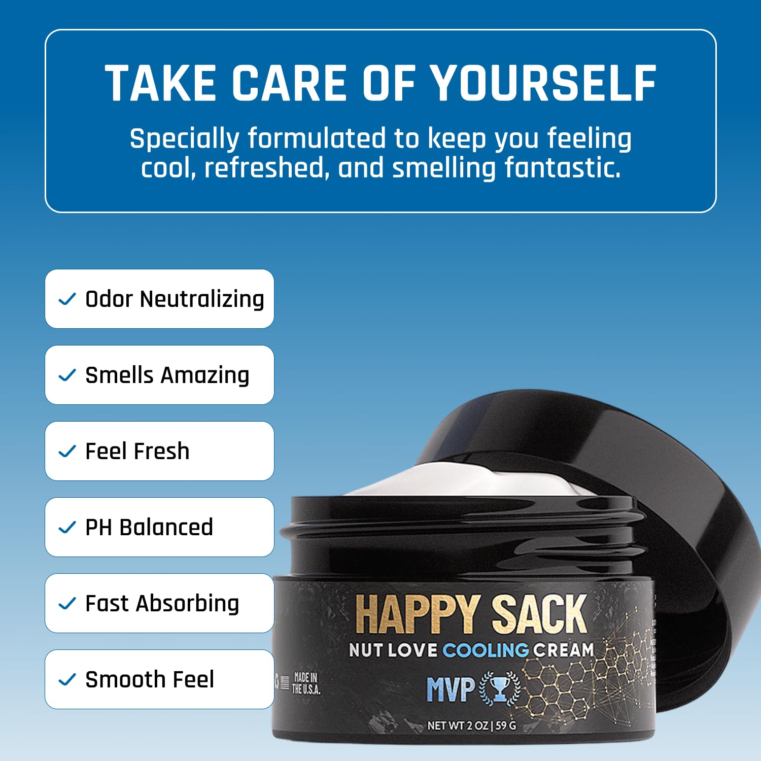 Derm Dude Happy Sack with aloe vera conveys soothing skin benefits.
