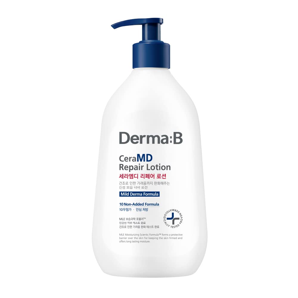 Derma B CeraMD Repair Lotion, envase 400 ml, hidratación calmante para piel seca.
