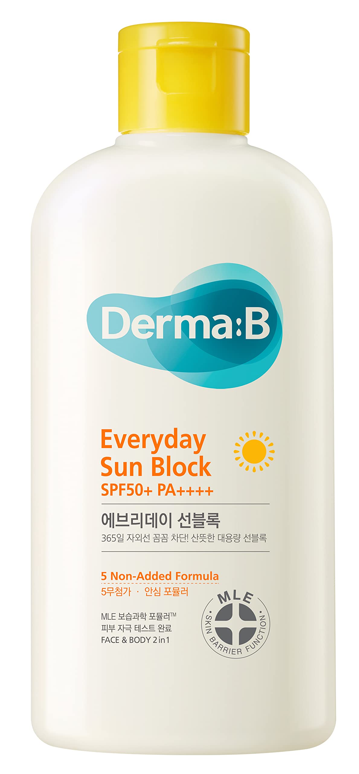 Derma B protector solar diario, frasco grande 200 ml, protección facial y corporal.