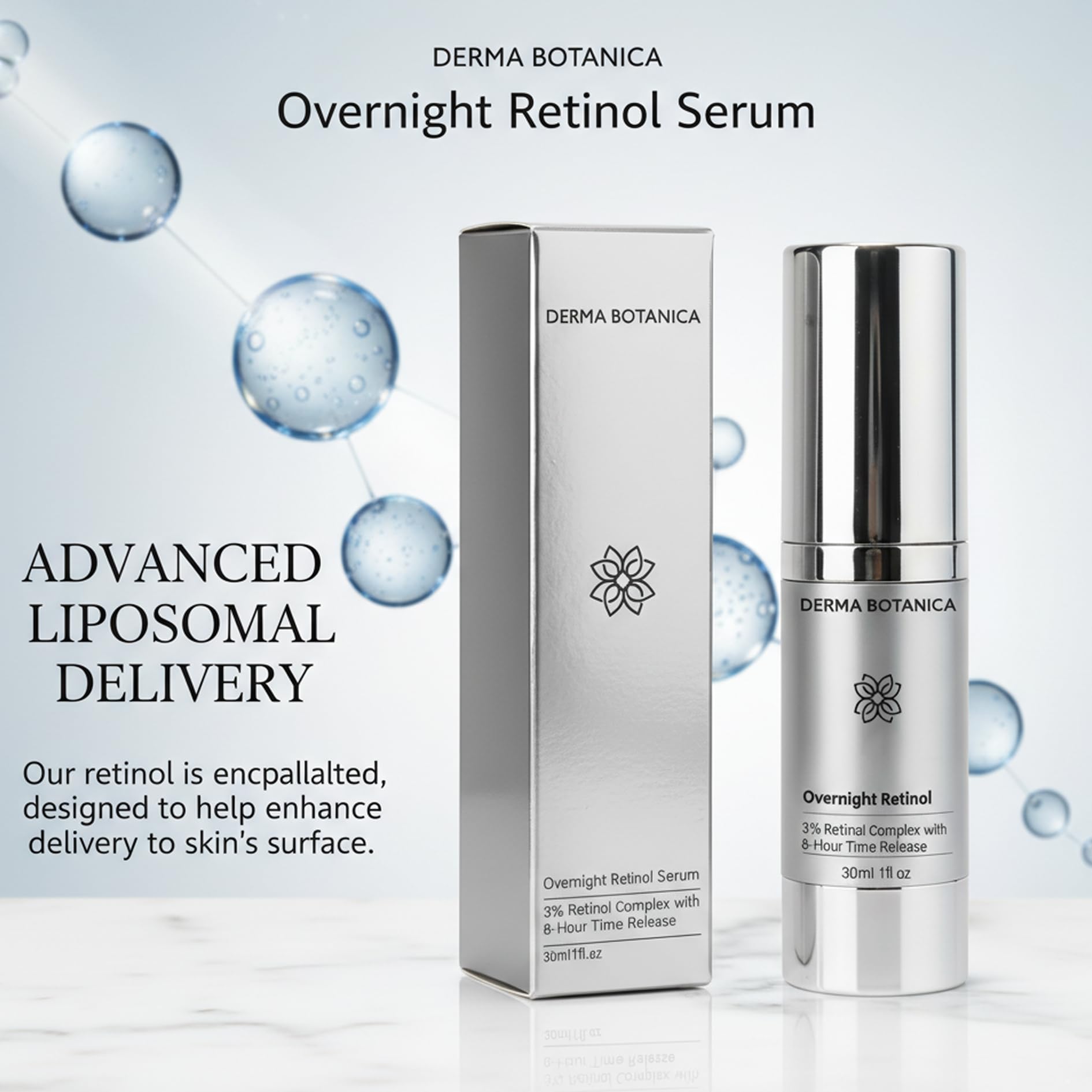 Derma Botanica night routine setup with serum among skincare steps