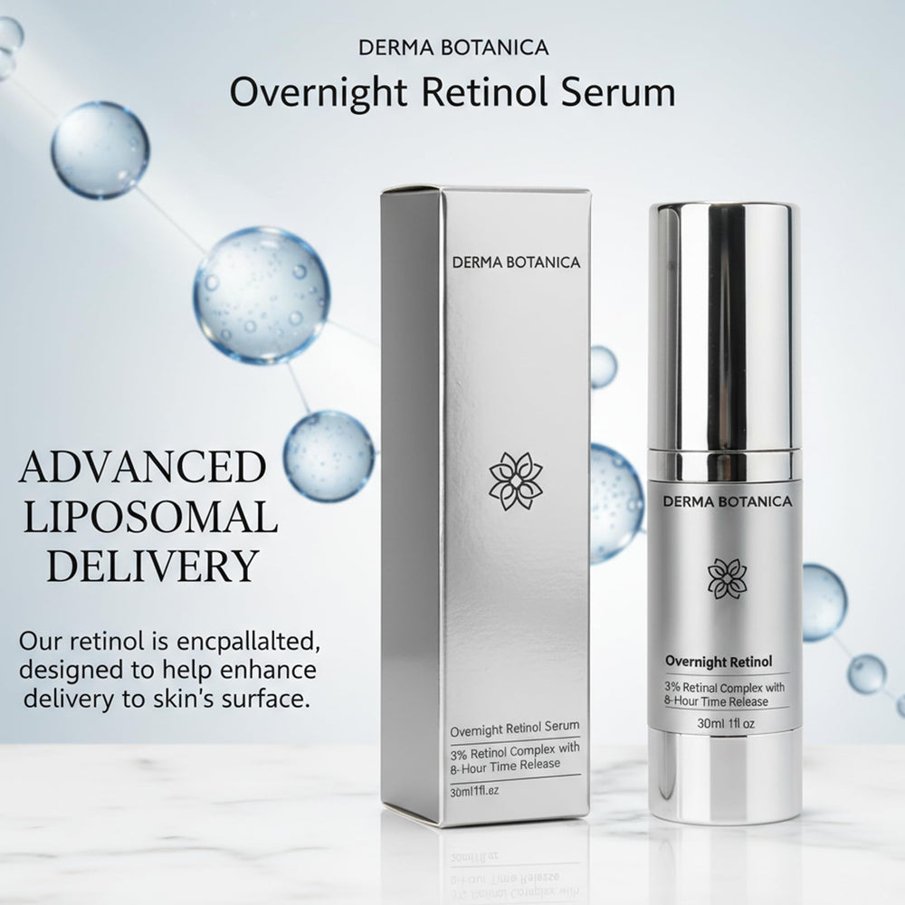 Derma Botanica night routine setup with serum among skincare steps