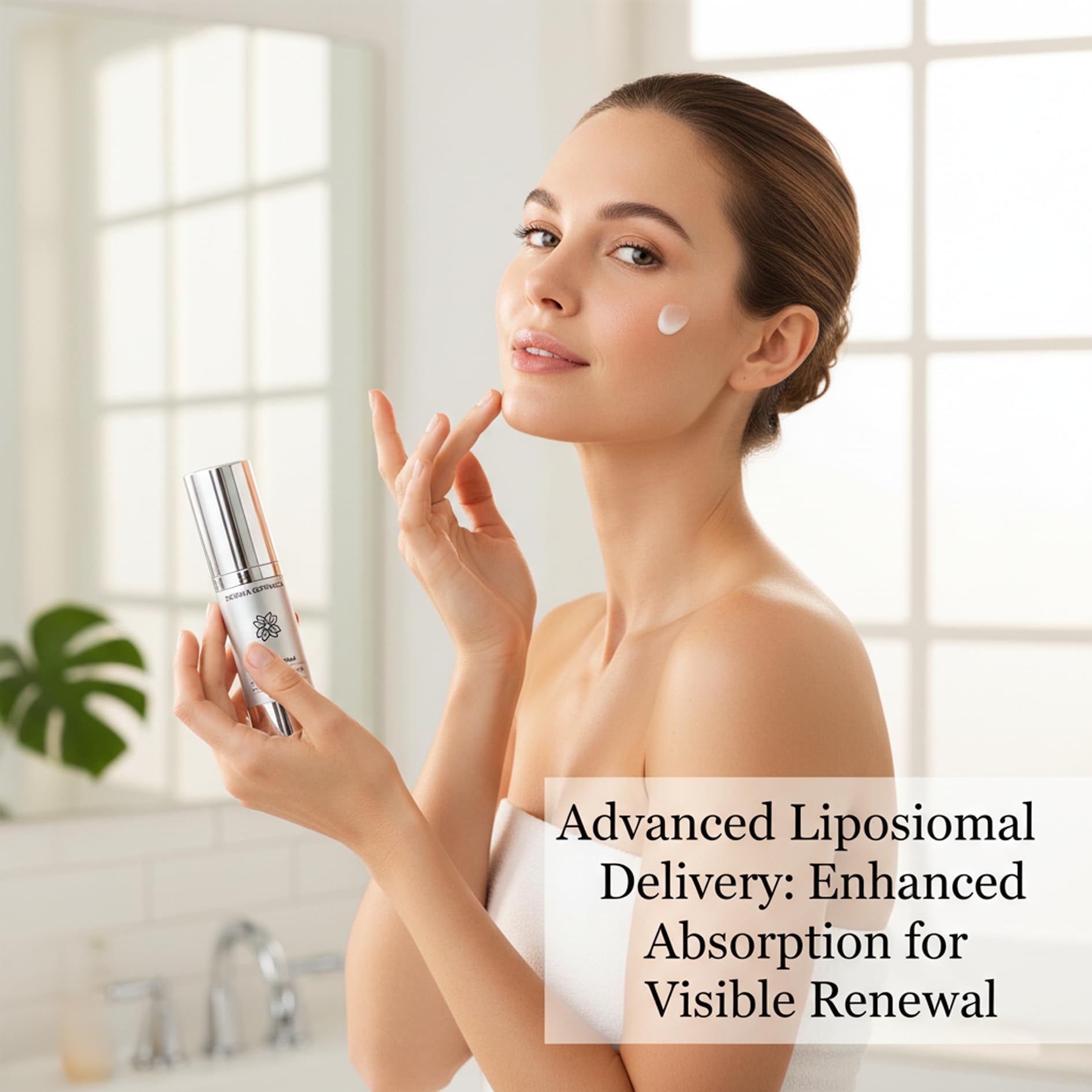 Derma Botanica serum pump dispensing a small amount, emphasizing easy nightly use