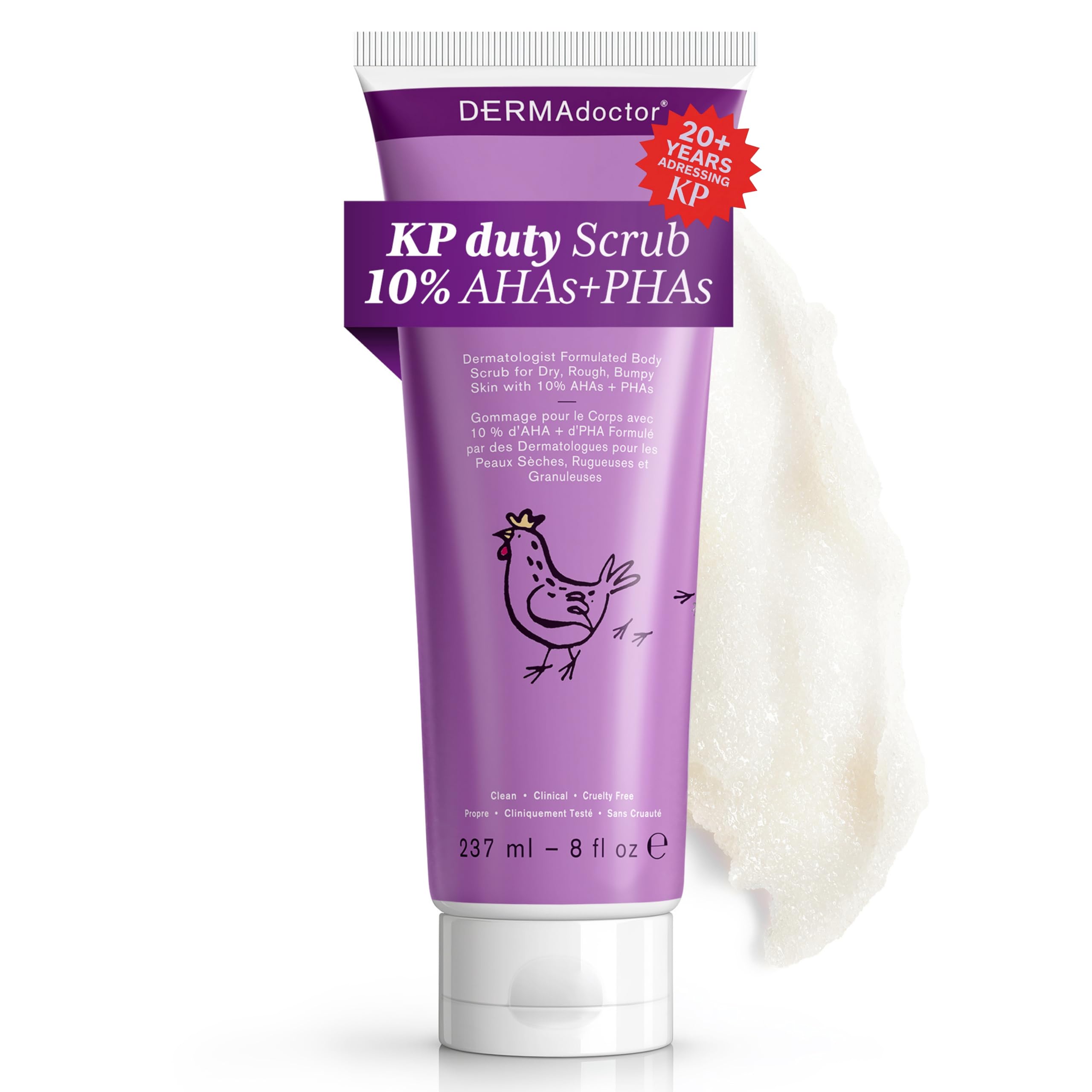 DERMAdoctor Eliminador KP: botella visible, exfoliación suave para piel más suave y uniforme.