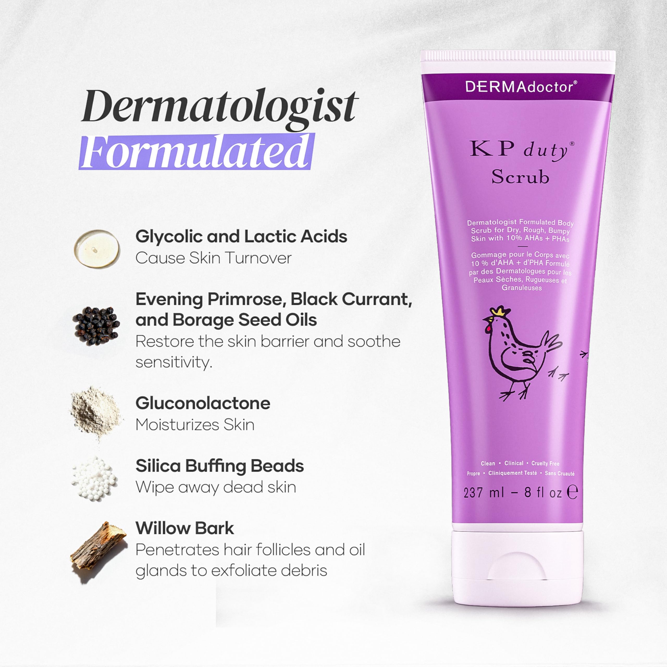 DERMAdoctor Eliminador KP: AHAs y PHAs para exfoliación suave.