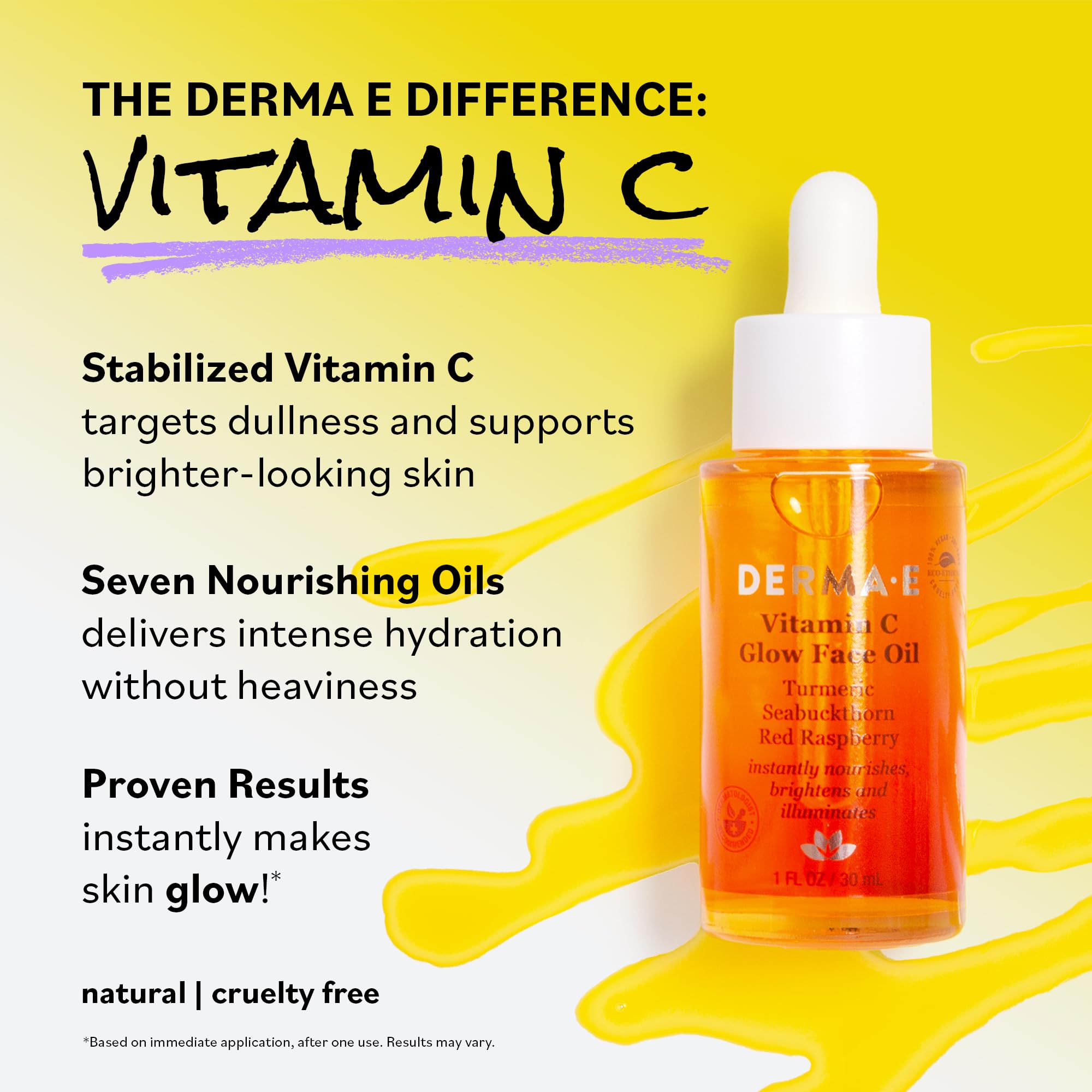 Derma E Aceite Brillo Vitamina C: envase reciclable facilita un cuidado responsable.