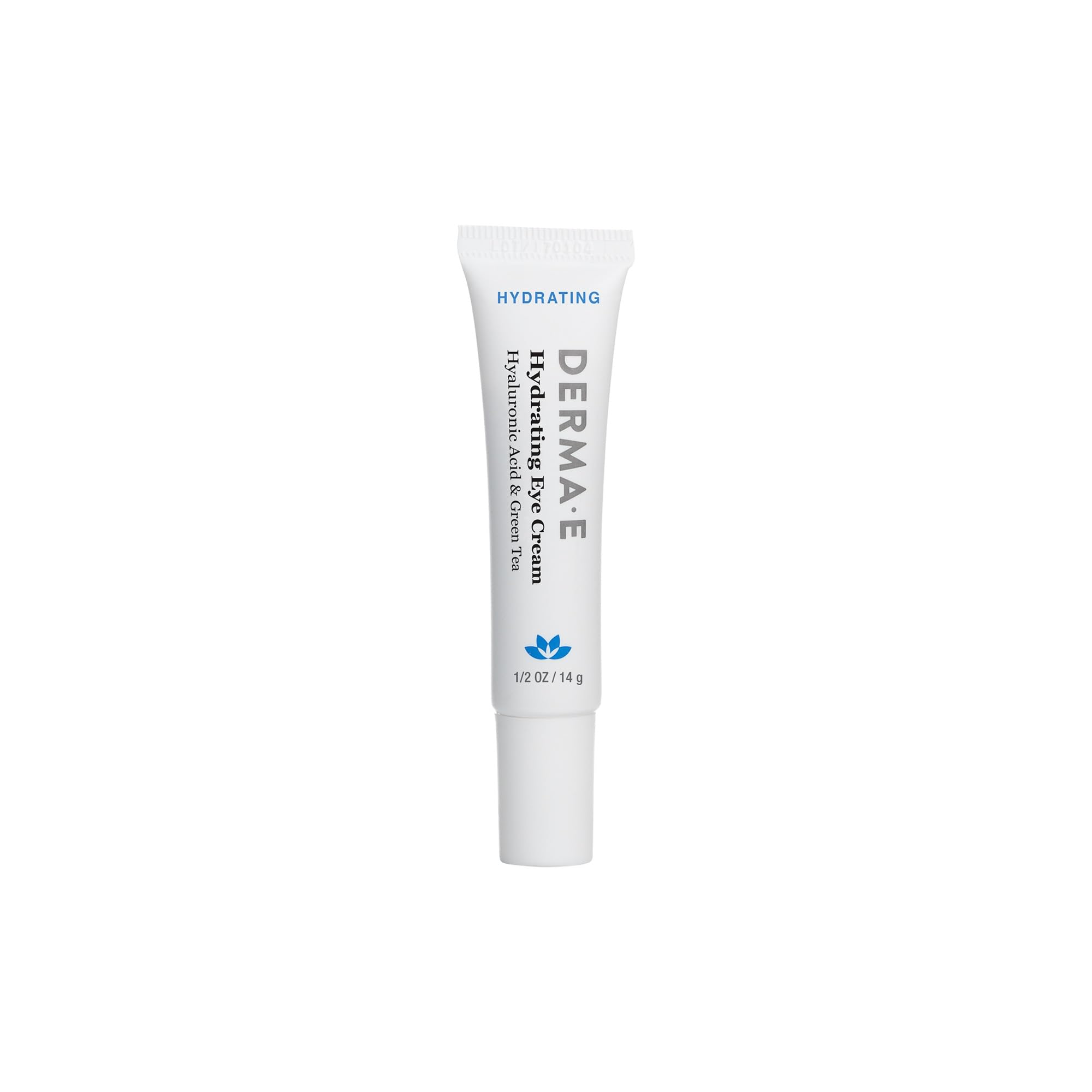 Derma E Hydrating Eye Cream botella cercana, hidratación intensa para contorno de ojos.