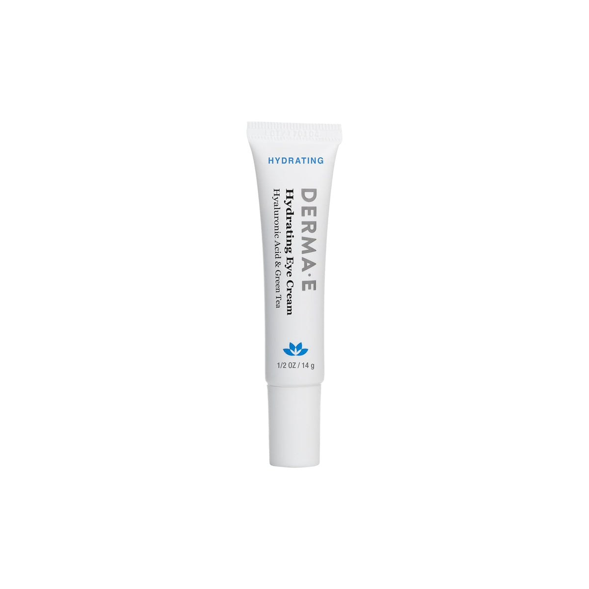 Derma E Hydrating Eye Cream botella cercana, hidratación intensa para contorno de ojos.