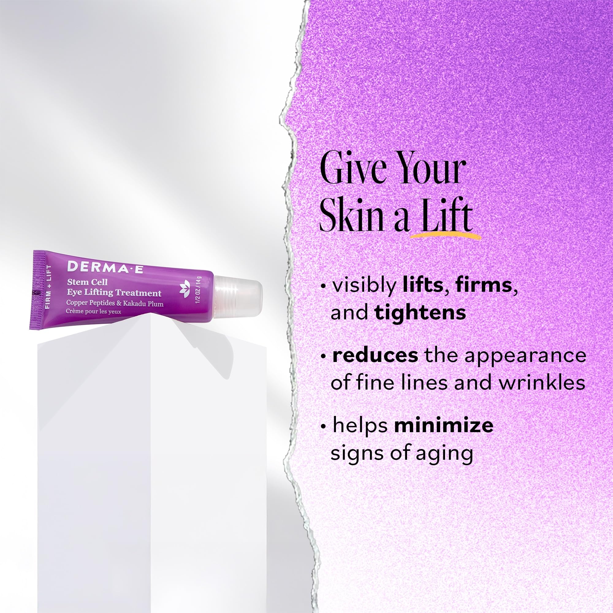 Derma E crema ojos firmante, suaviza líneas finas y mejora la firmeza del contorno.