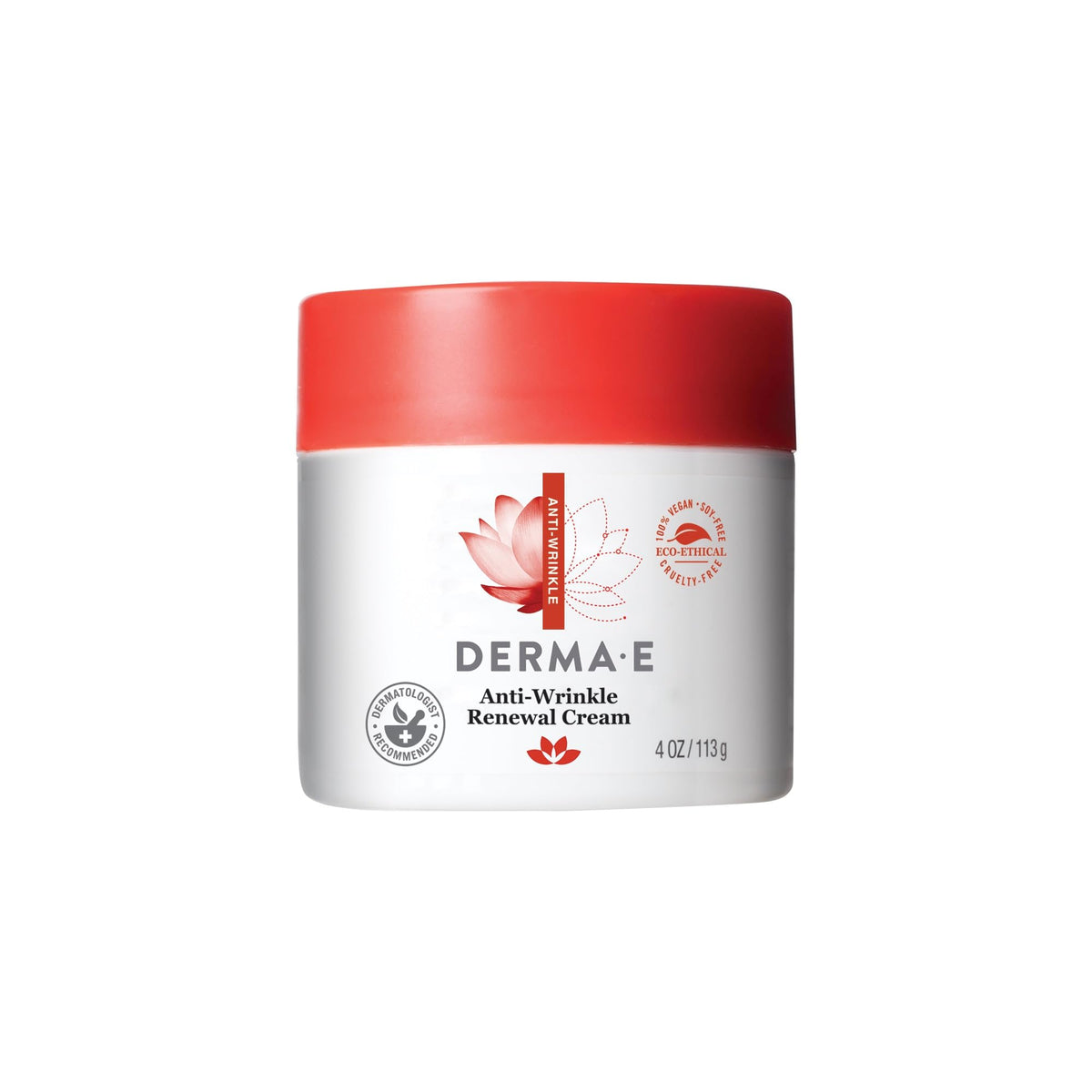 Derma E crema antiarrugas en frasco, textura cremosa para renovación de la piel.