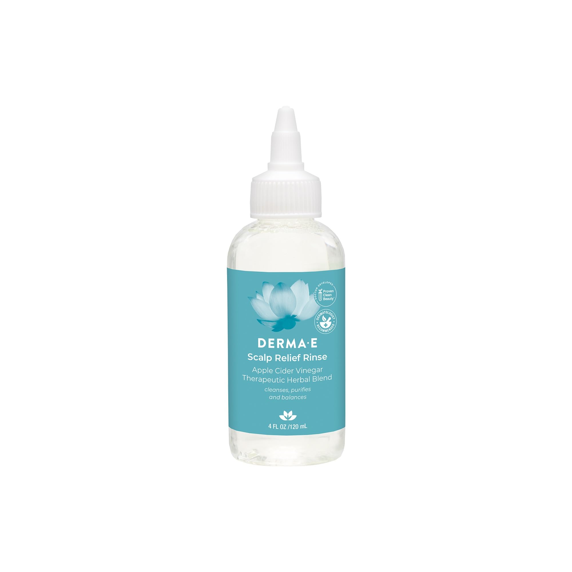 DERMA-E enjuague exfoliante capilar en botella limpia suavemente y equilibra el cuero cabelludo