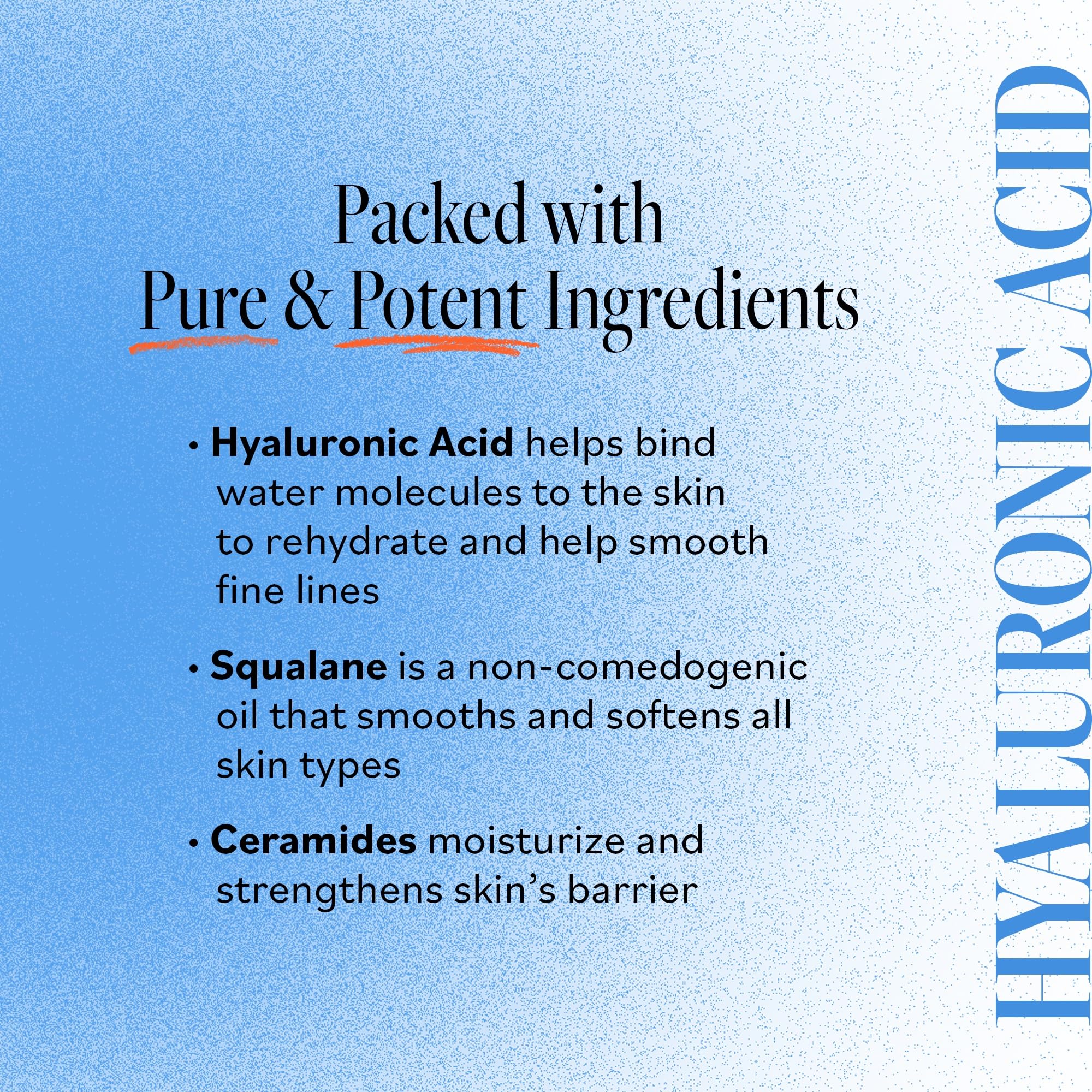 DERMA-E hyaluronic acid and squalane illustration emphasizes deep moisture
