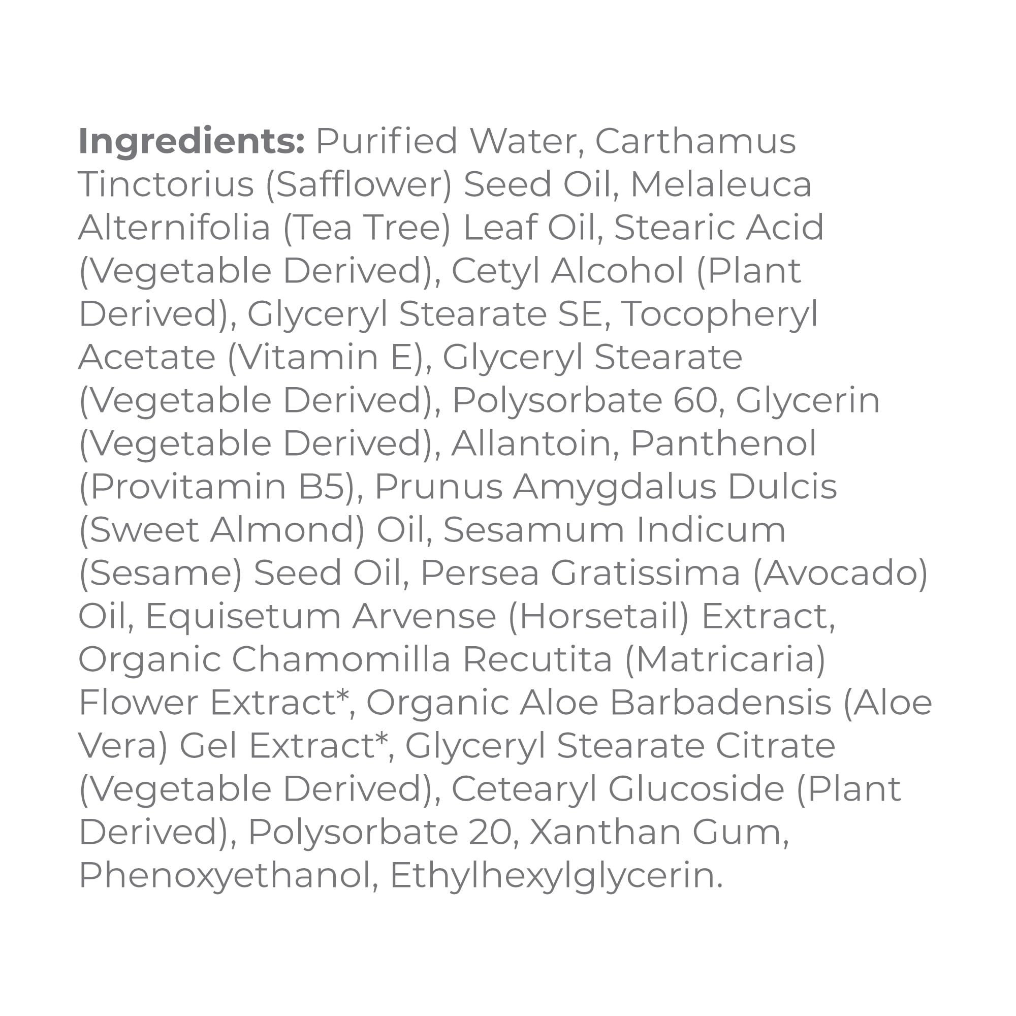 Derma E ingredientes naturales árbol de té y vitamina E para piel nutrida.