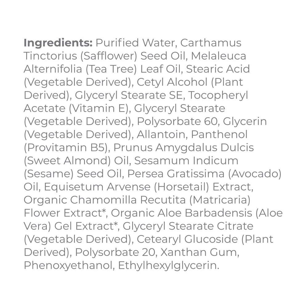 Derma E ingredientes naturales árbol de té y vitamina E para piel nutrida.