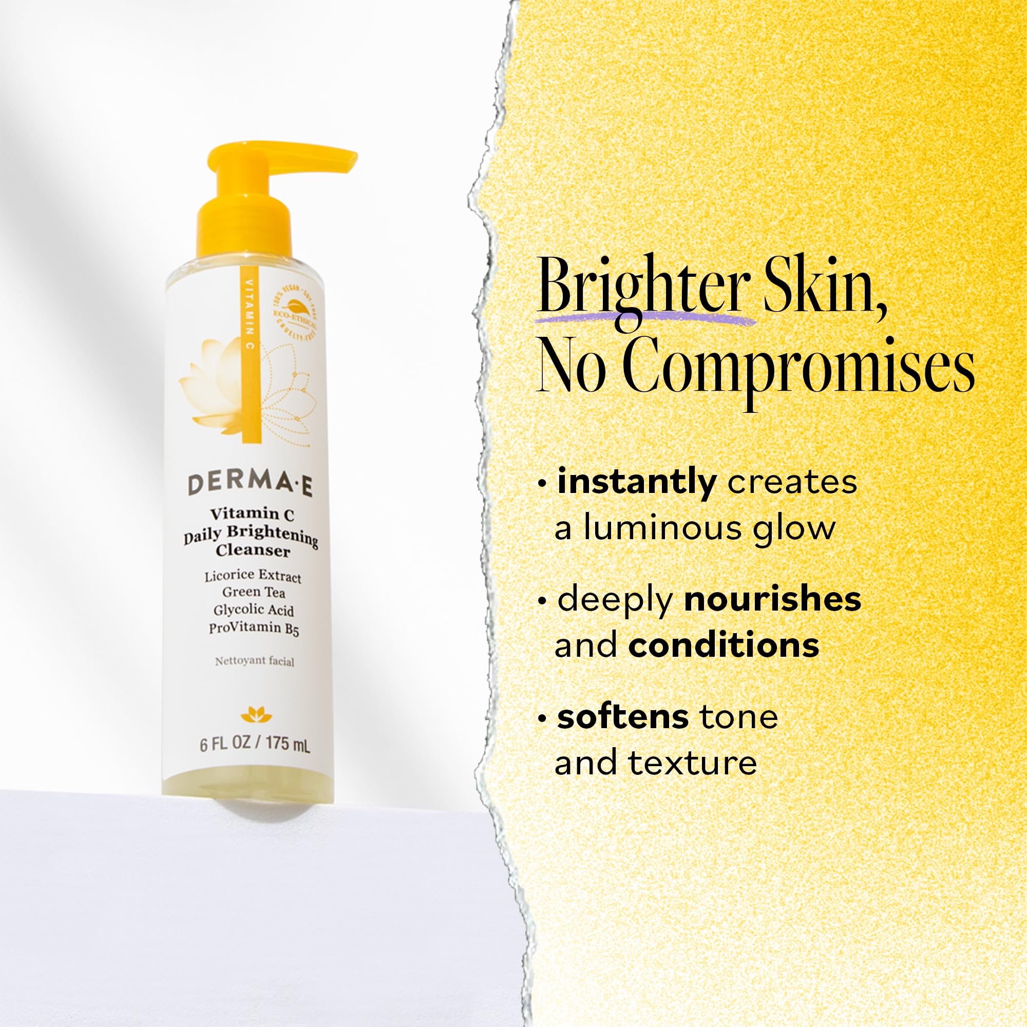 Derma E limpiador facial espuma, textura aireada y suave para uso diario.