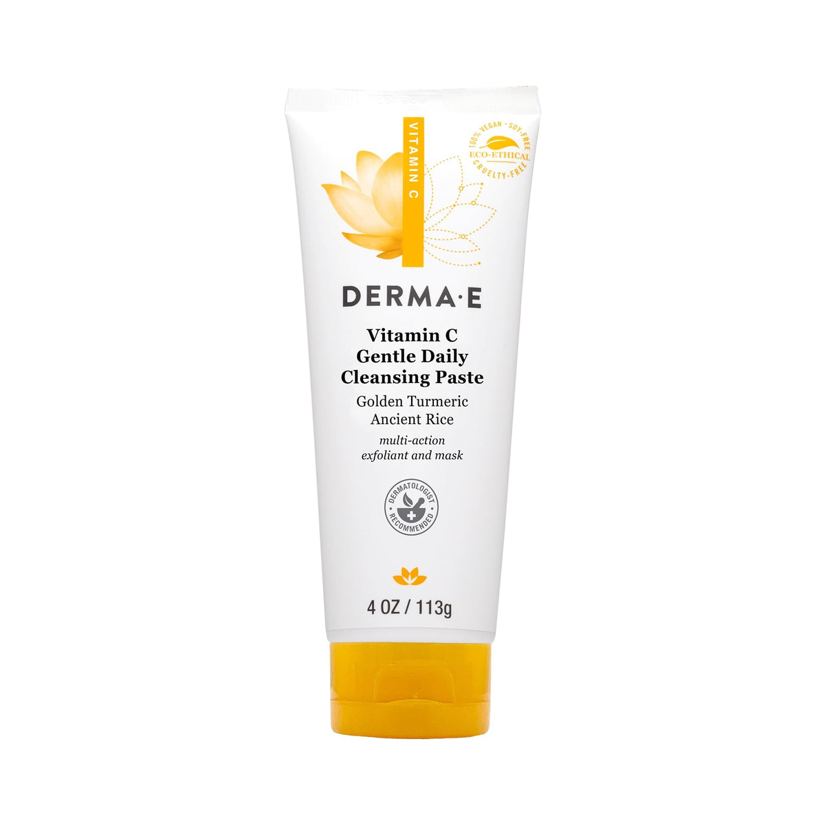 Derma E pasta limpiadora diaria en envase, limpieza suave para piel radiante.