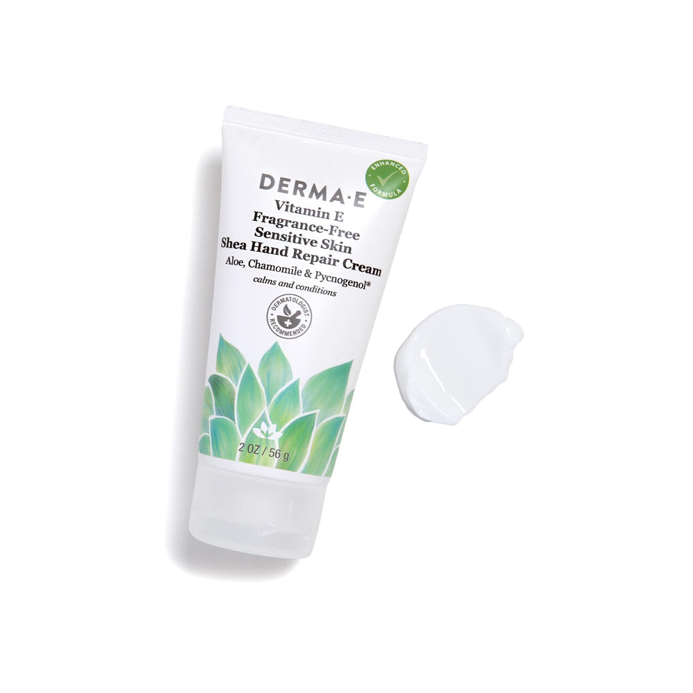 Derma E unscented hand cream applied on wrist demonstrates quick absorption.