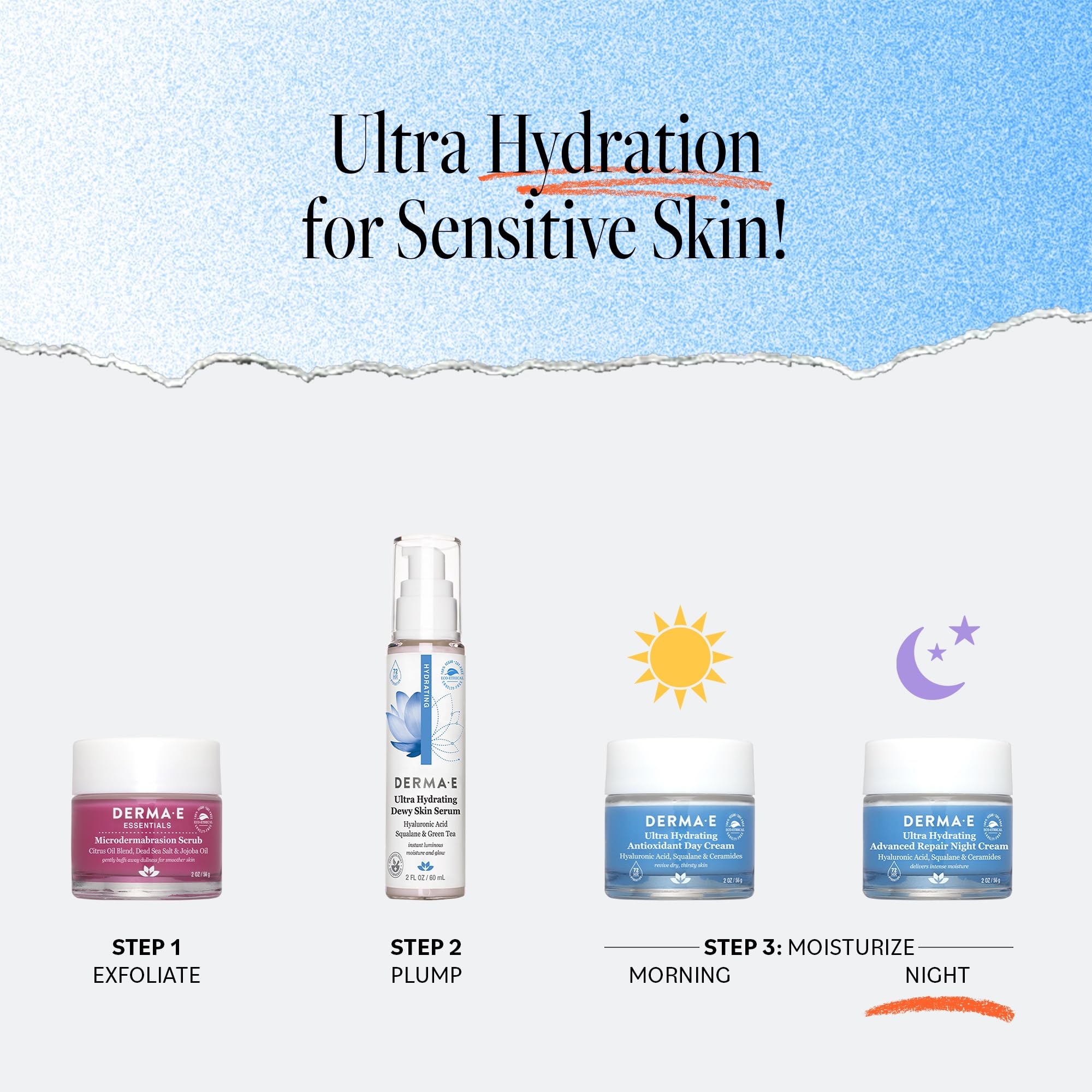 Derma E vegan and cruelty-free skincare packaging shown