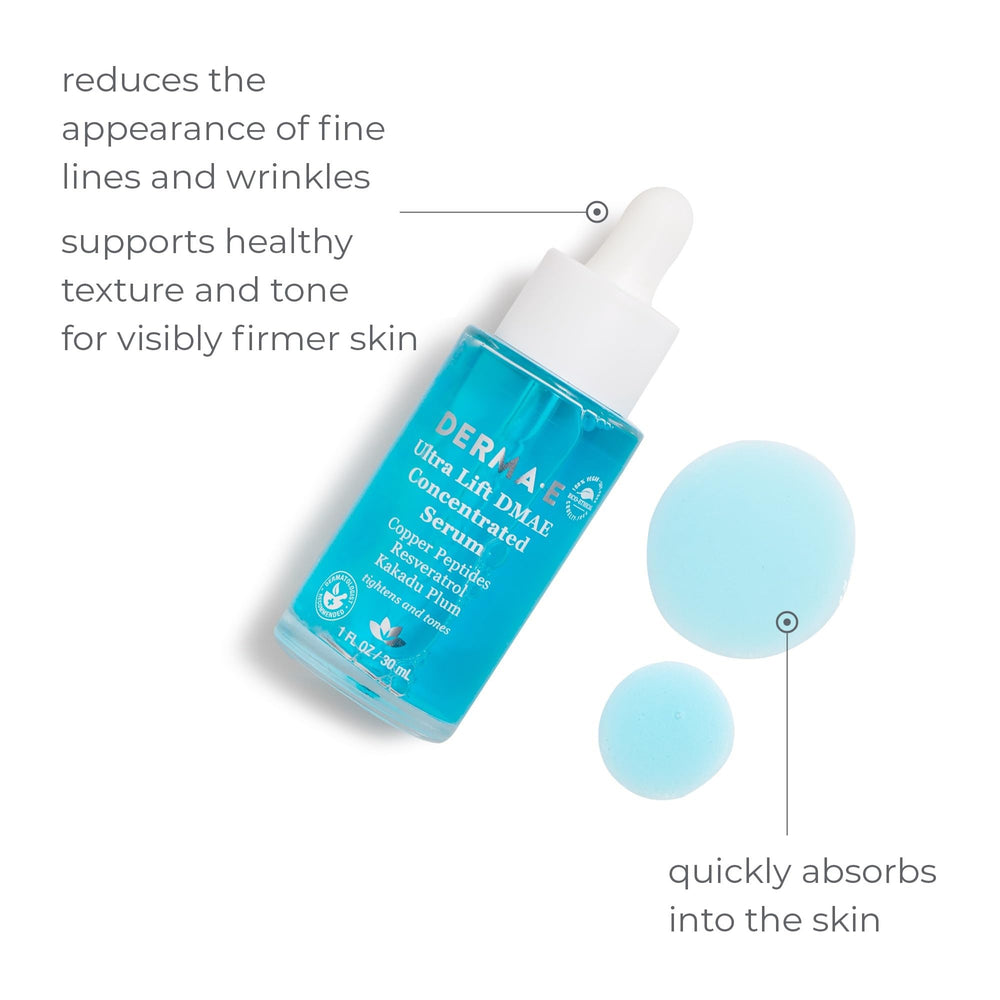 Derma E Ultra Lift DMAE Serum, con DMAE y resveratrol para piel radiante.