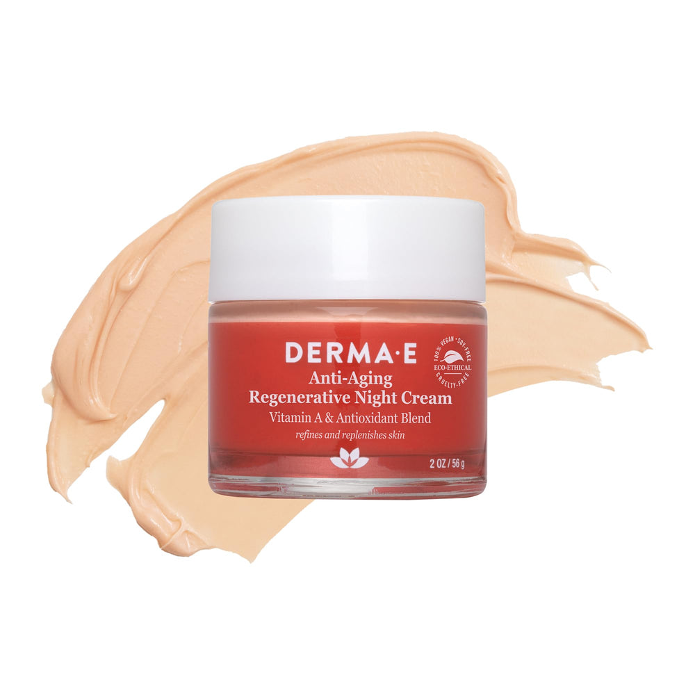 Derma E packaging close-up highlights vegan, cruelty-free ethos and clean ingredients.