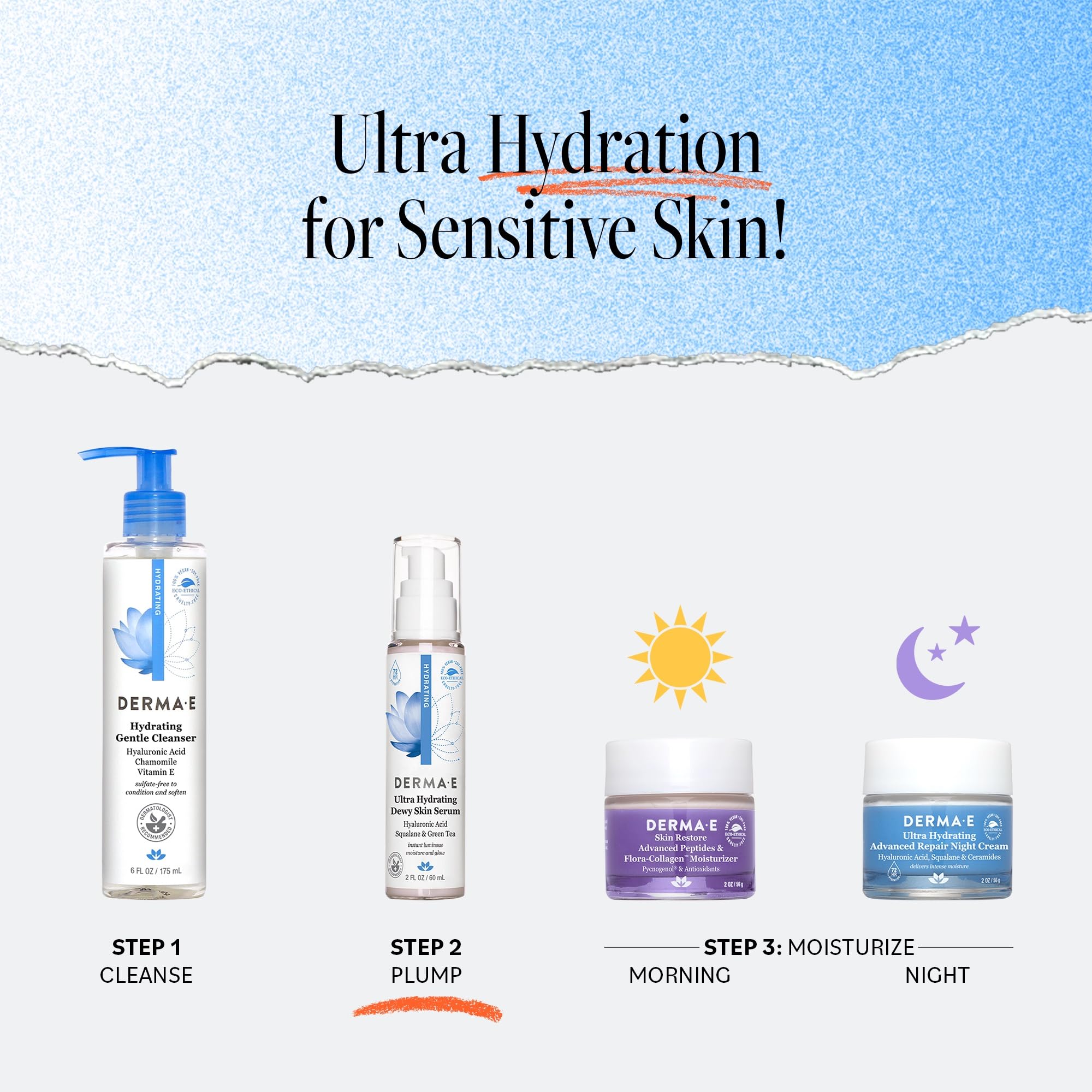 DERMA E vegan cruelty-free packaging supports clean beauty routines.
