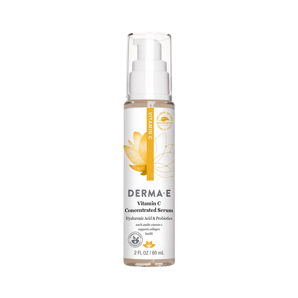 DERMA E Vitamin C Serum bottle showing brightening and hydrating benefits