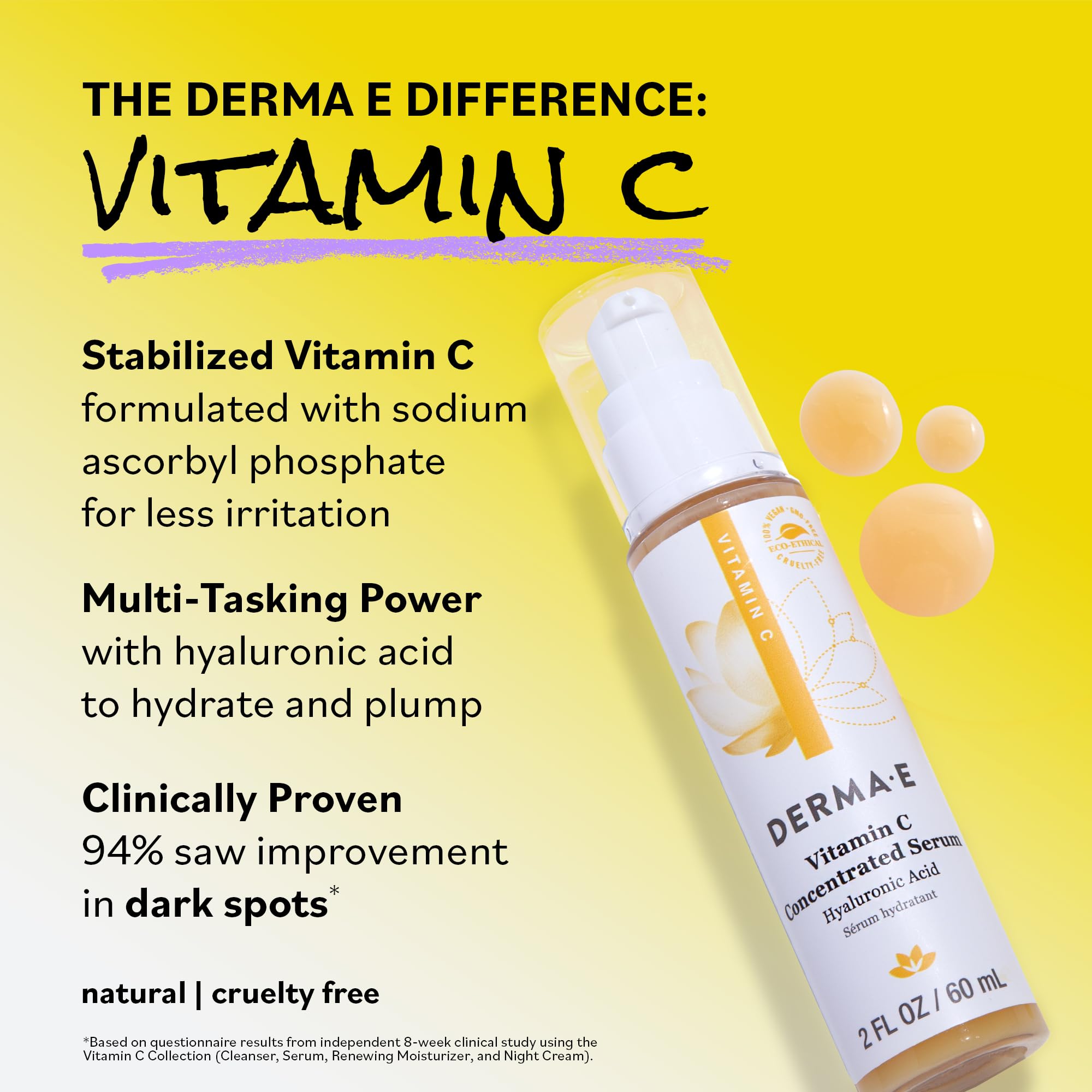 Packaging of DERMA E Vitamin C Serum highlighting clean, recyclable materials
