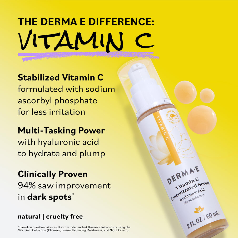 Packaging of DERMA E Vitamin C Serum highlighting clean, recyclable materials