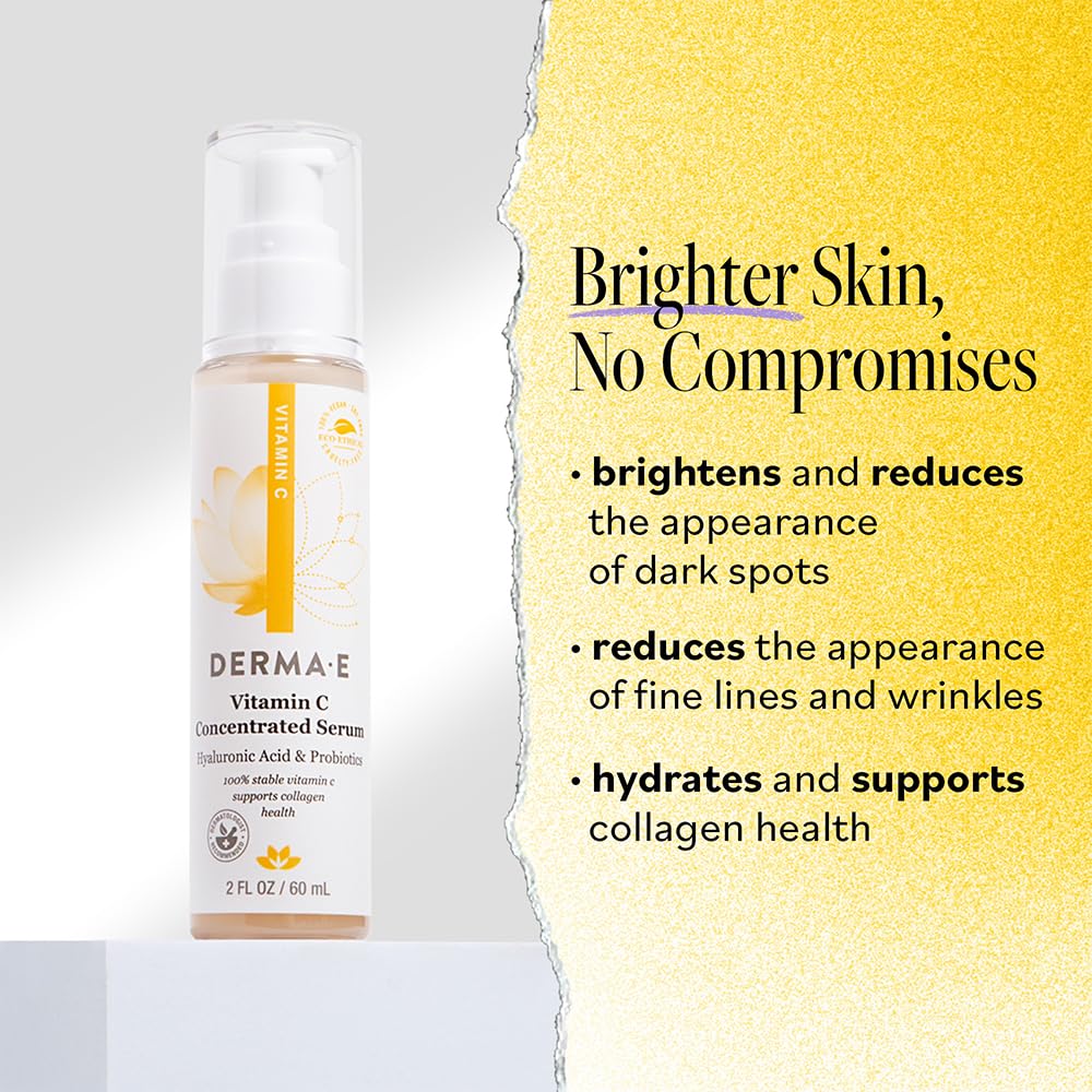 Close-up of DERMA E Vitamin C Serum texture indicating silky, quick-absorb formula